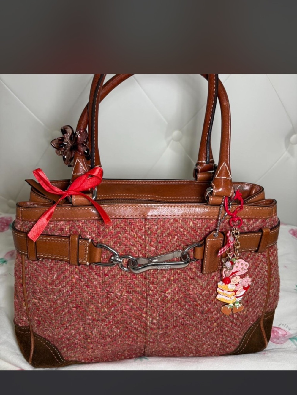Coach Hampton Pink Tweed Satchel